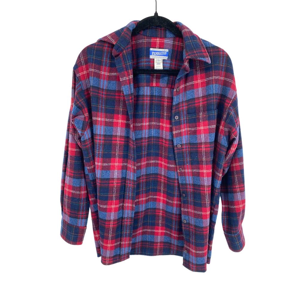 VTG 1960's Pendleton Flannel men S Tartan Red blue Black Plaid Outdoorsman shirt